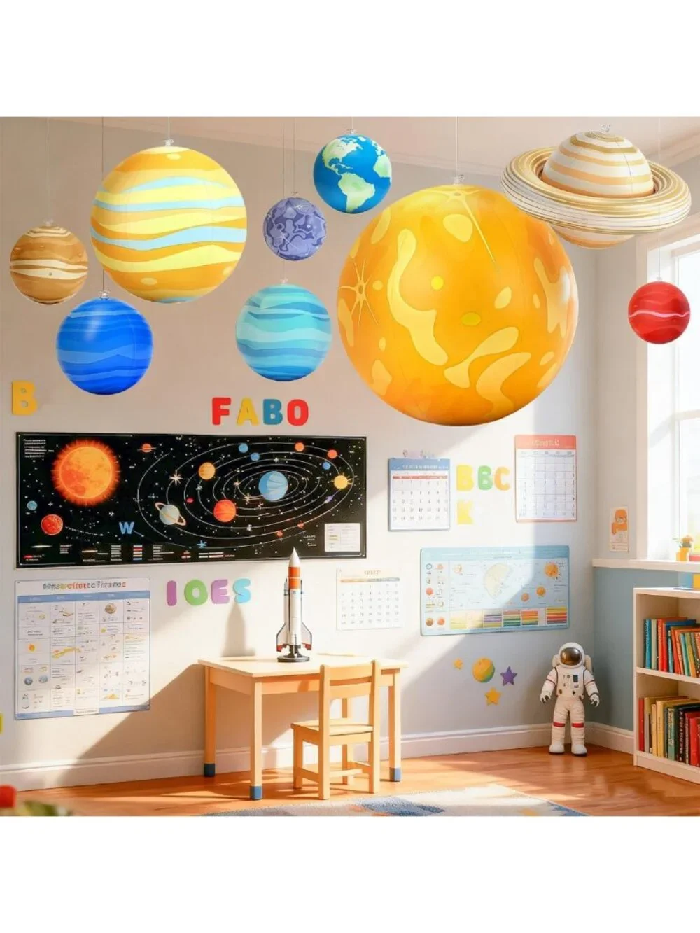 Inflatable Solar System Planets with LED Lights & Remote - Space Decor for